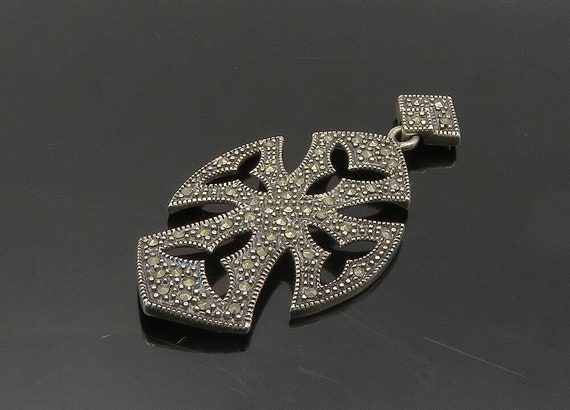 925 Sterling Silver - Vintage Shiny Marcasite Cut… - image 2
