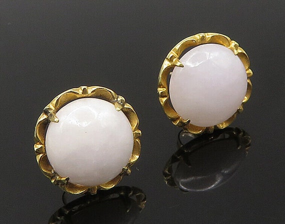 14K GOLD - Vintage Victorian Cabochon Cut Jade Fl… - image 1