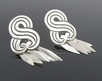 MEXICO 925 Sterling Silver - Vintage Antique Swirl Non Pierce Earrings - EG4400