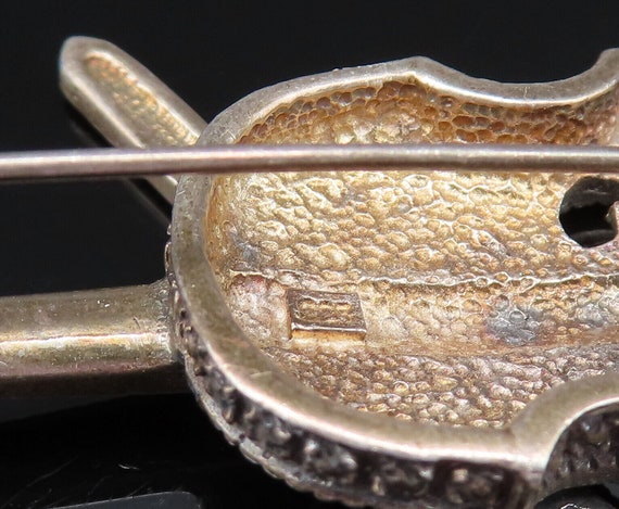 925 Sterling Silver - Vintage Marcasite Violin In… - image 9