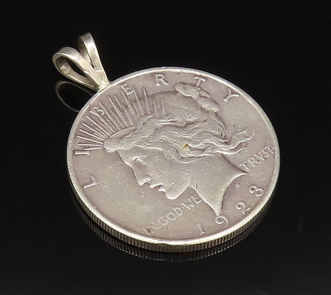 Vintage USA Dollar Coin Lady Liberty Pendant Yellow Gold Vermeil Sterling Silver