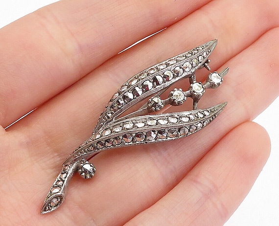 925 Sterling Silver - Vintage Sparkling Floral Le… - image 1