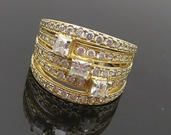 ROSS SIMON 925 Silver - Cubic Zirconia Gold Plated Split Band Ring Sz 10- RG9891