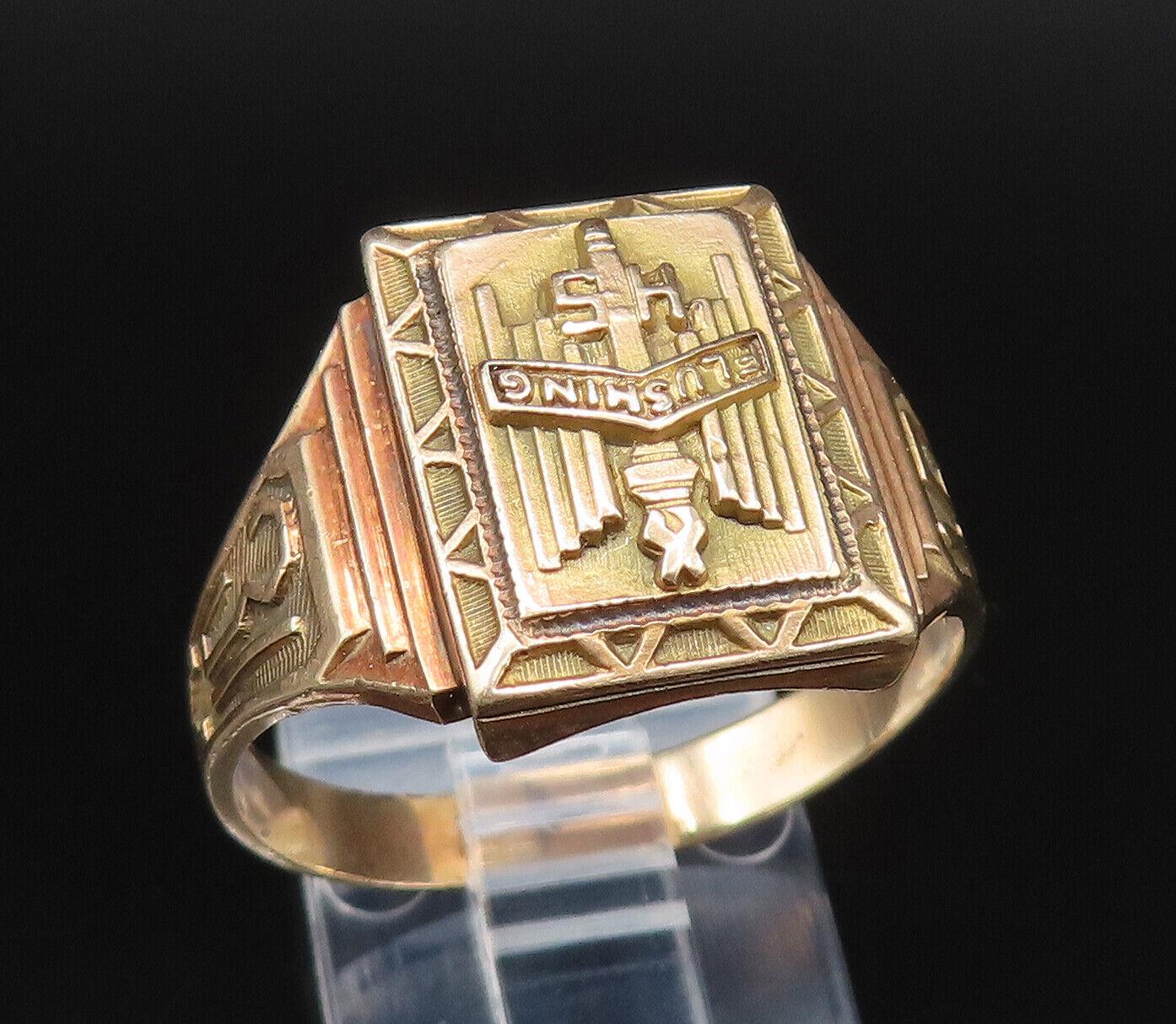 L.G.B 10K Gold Vintage Antique 1931 Flushing Hs Signet Ring Sz 11 Gr492 Etsy