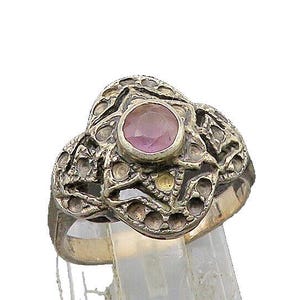 925 Sterling Silver Vintage Amethyst Flower Dome Band Ring Sz 6 RG22065