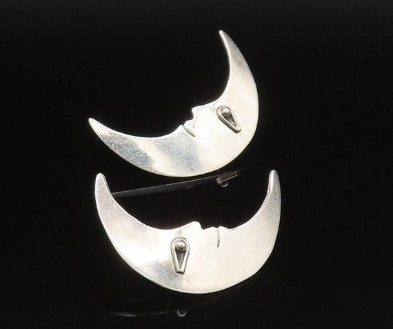 MEXICO 925 Silver - Vintage Shiny Crescent Moon F… - image 1