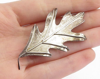 Argent sterling 925 - Broche vintage à motif feuille simple ton foncé - BP2674