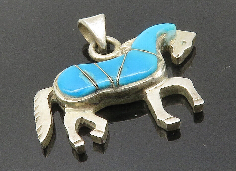 幸せなふたりに贈る結婚祝い Silver 925 HOPI KOINVA LUCIAN - PT10392  - Pendant Shiny Horse Turquoise Vintage アクセサリー