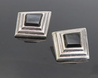 MEXICO 925 Sterling Silver - Vintage Black Onyx Non Pierce Earrings - EG4479