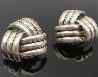 MEXICO 925 Sterling Silver - Vintage Modernist Macaroni Drop Earrings - EG5890