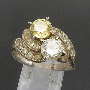 925 Silver - Vintage White & Yellow Cubic Zirconia Swirl Ring Sz 11 - RG24524