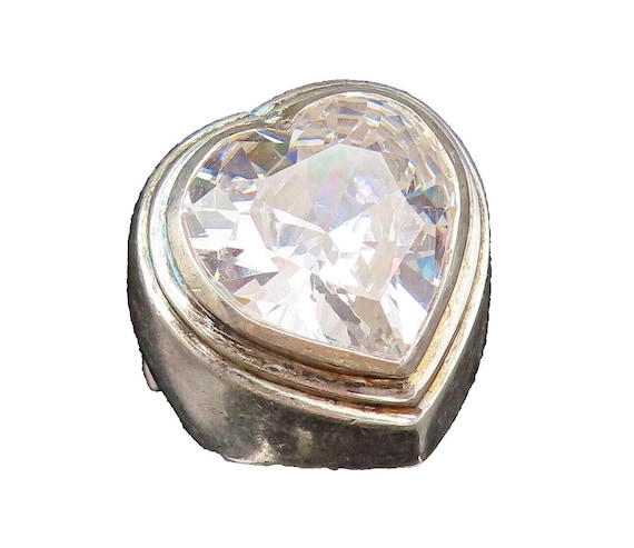 925 Silver Vintage Heart Shaped Cubic Zirconia Dome Ring Sz