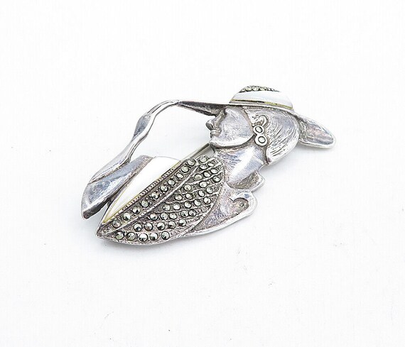 925 Silver - Vintage Mother Of Pearl & Marcasite … - image 2