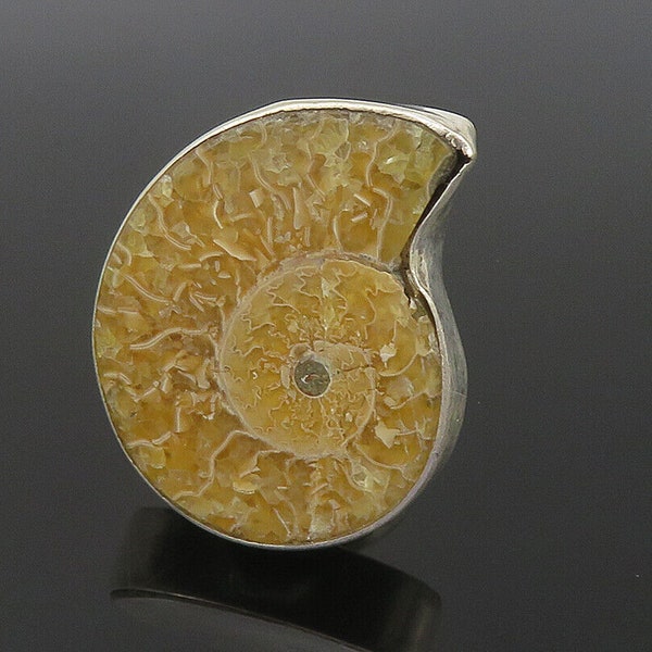 925 Sterling Silver - Vintage Ammonite Fossil Snail Cocktail Ring Sz 6 - RG10742