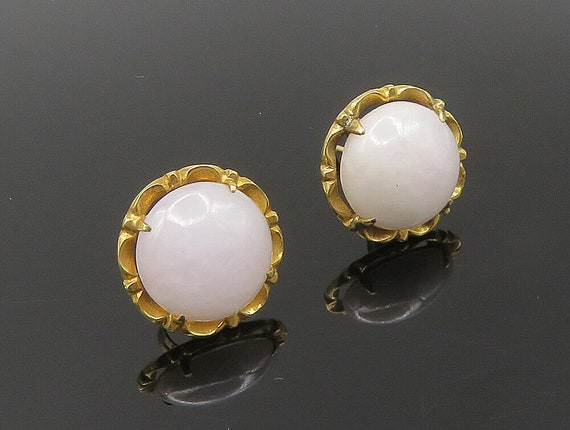 14K GOLD - Vintage Victorian Cabochon Cut Jade Fl… - image 3