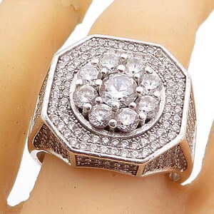 925 Sterling Silver Vintage Large Cubic Zirconia Cocktail Ring Sz 11.5 RG4575