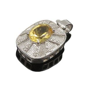 925 Sterling Silver Vintage Prong Set Citrine Shiny Dome Pendant PT18774