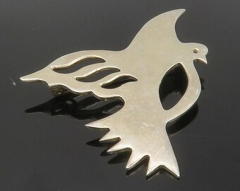 MEXICO 925 Sterling Silver - Vintage Shiny Flying Bird Motif Brooch Pin - BP4629