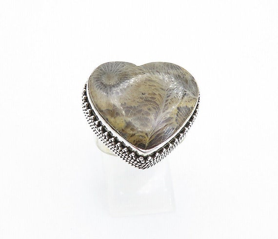 925 Sterling Silver - Vintage Jasper Love Heart C… - image 2