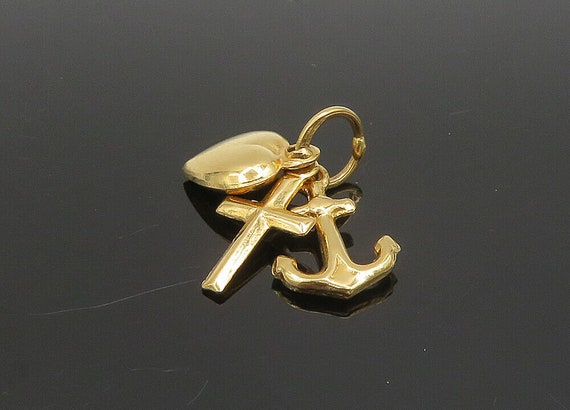 18K GOLD - Vintage Shiny Petite Love Heart Ship A… - image 2