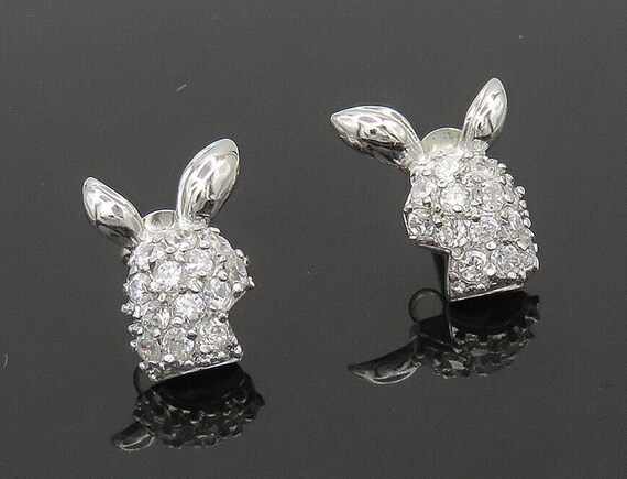 925 Sterling Silver White Topaz Bunny Rabbit Motif Stud Earrings