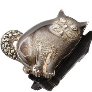 925er Silber Vintage Sitzen Markasit Starren Fat Cat Brosche BP10516