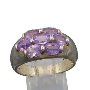 925 Sterling Silver Vintage Amethyst Cluster Dome Band Ring Sz 11 RG21901
