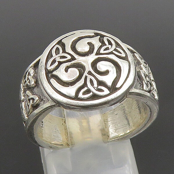 925 Sterling Silver - Vintage Carved Trinity Celtic Knot Ring Sz 8 - RG25330