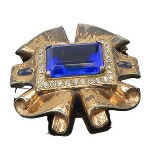 925 Sterling Silver Vintage Blue Topaz & Cubic Zirconia Brooch Pin BP5841