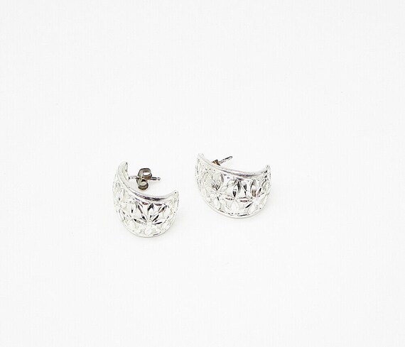 925 Sterling Silver - Shiny Floral Dome Stud Drop… - image 3