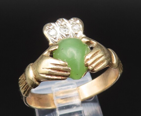 IRELAND 10K GOLD - Vintage Jade & Genuine Diamond… - image 1