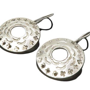 MESSICO Orecchini pendenti rotondi vintage in argento sterling 925 con finitura lucida e incisa EG7289