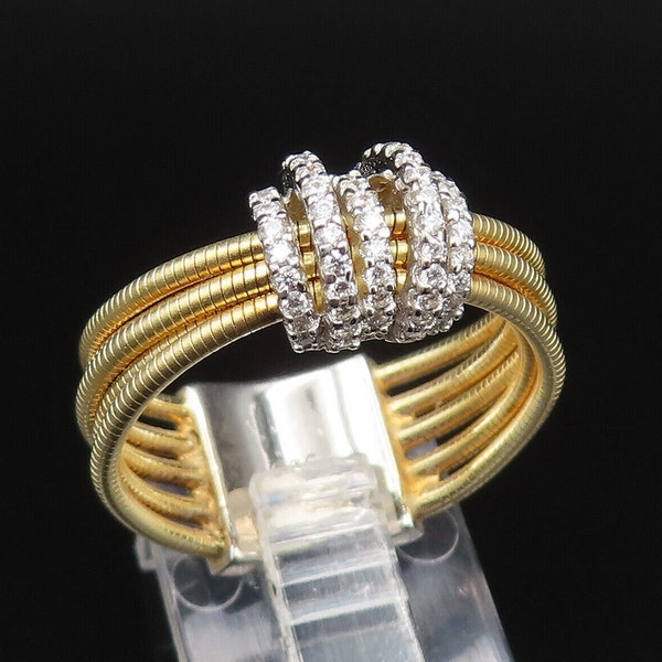 925 Zilver - Vintage Tweekleurige Multi Strand Topaas Verpakte Ring Maat 9 - RG25516