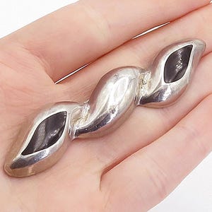MEXICO 925 Sterling Silver Vintage Black Onyx Hollow Twist Brooch Pin BP1340