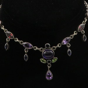 NICKY BUTLER 925 Silver - Vintage Amethyst & Multi-Stone Chain Necklace- NE2614