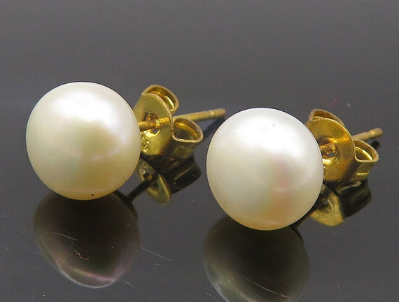 925 Sterling Silver - Petite Pearl Shiny Gold Pla… - image 1