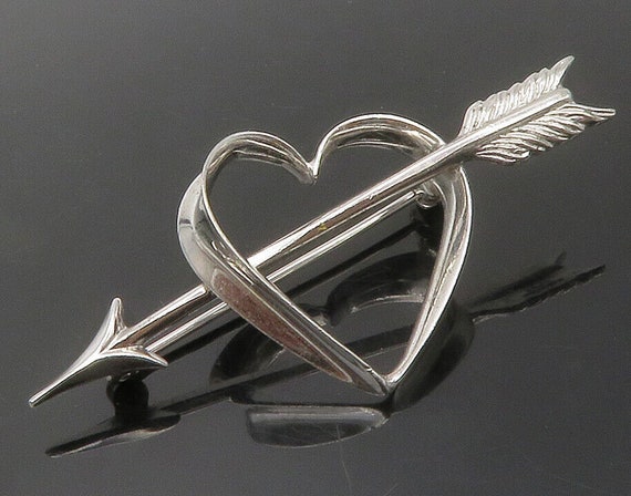 BEAU 925 Silver - Vintage Shiny Love Heart Bow & … - image 1