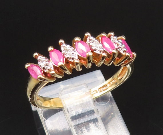 925 Silver - Vintage Gold Plated Marquise Ruby Pa… - image 1