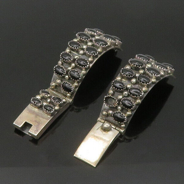 NAVAJO 925 Sterling Silver - Vintage Black Onyx Watch Clips/Straps - TR2988