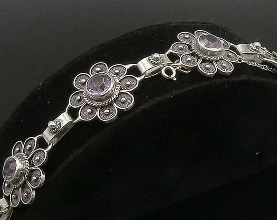 925 Sterling Silver - Vintage Amethyst Flower Mot… - image 1