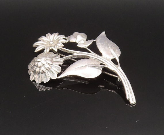 925 Silver - Vintage Antique Carved Flowers With … - image 3