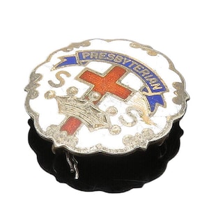 925 Sterling Silver Vintage Enamel Presbyterian Church Brooch Pin BP8606