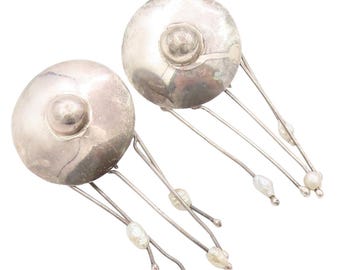 925 Sterling Silver Vintage Earrings MEXICO Antique Drop Pearl Rods EG13371