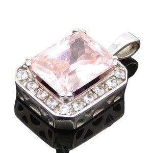 10K GOLD Vintage Shiny Pink Cubic Zirconia Square Drop Pendant GP032
