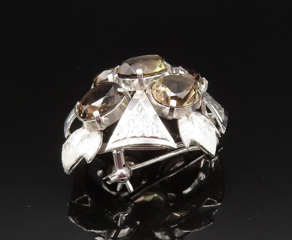 925 Sterling Silver - Vintage Smoky Quartz Leaf F… - image 4