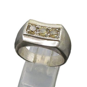 KARIS 925 Silver Vintage Topaz 3 Stone Square Dome Band Ring Sz 10 RG22022