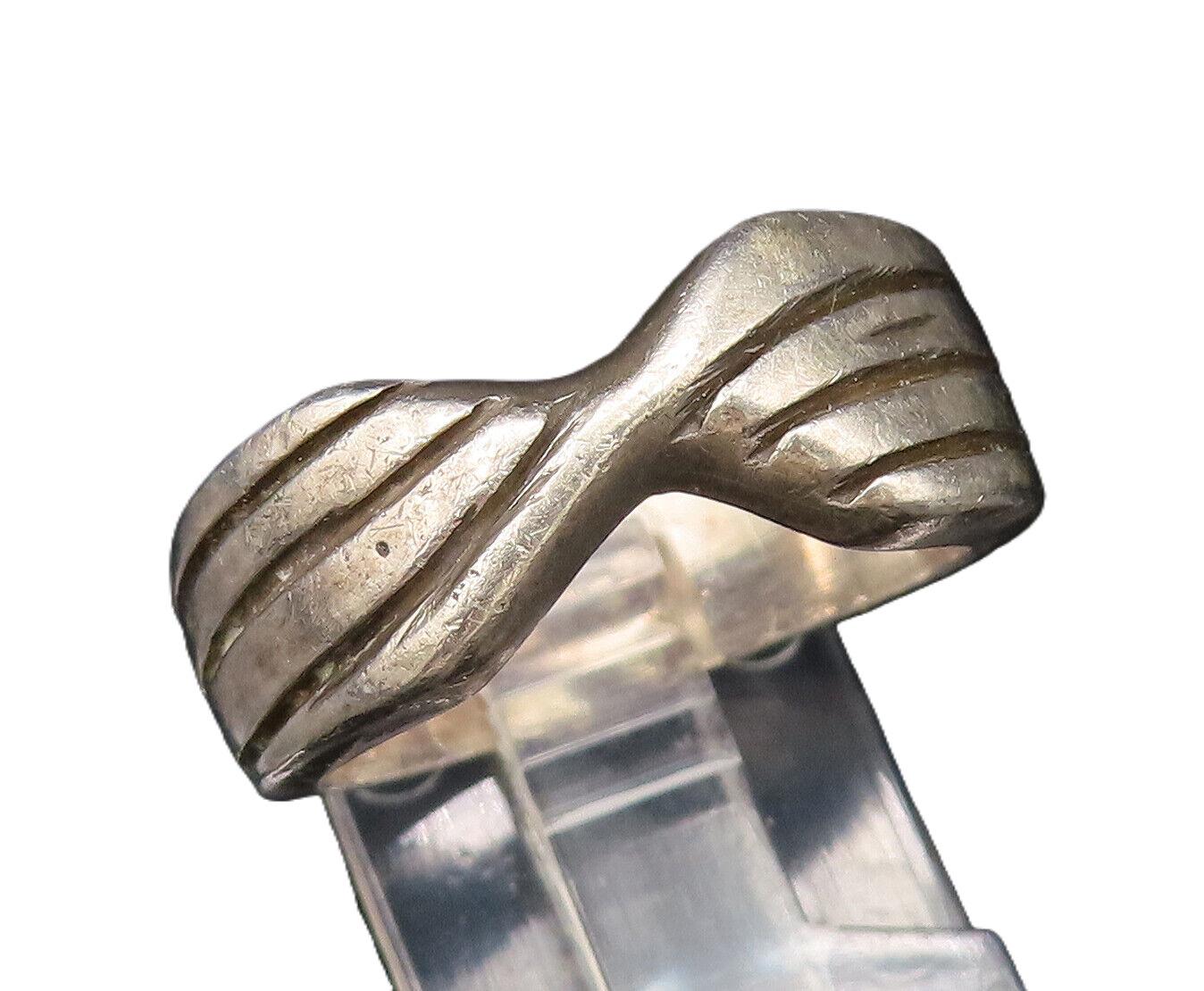 MEXICO 925 Silver Vintage Etched Lines Twisted Band Ring Sz