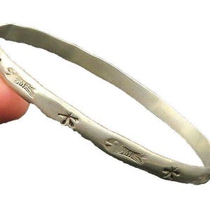 MEXICO 925 Sterling Silver Vintage Etched Fish Pattern Bangle Bracelet BT8696