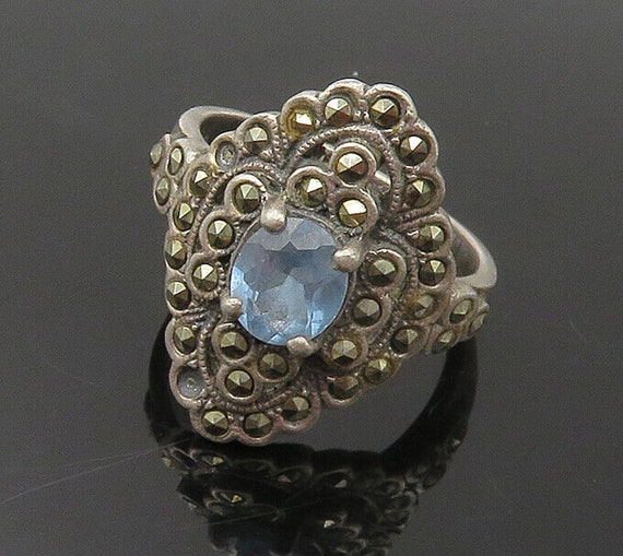 925 Silver - Vintage Victorian Topaz & Marcasite … - image 1