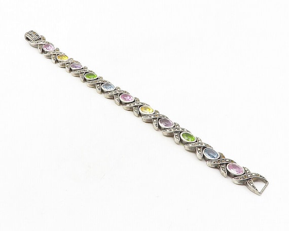 925 Silver - Vintage Peridot Amethyst Topaz & Mar… - image 2